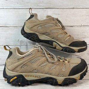 Merrell Hiking Shoe Womens 8M Taupe Suede Vibram Soles Trail Backpacking Outdoor